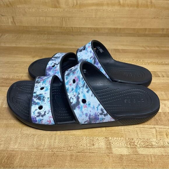 Crocs Tie Dye Graphic Slide Sandals 207283 Slip On Mens 10 Womens 12 Worn Once - Picture 3 of 5